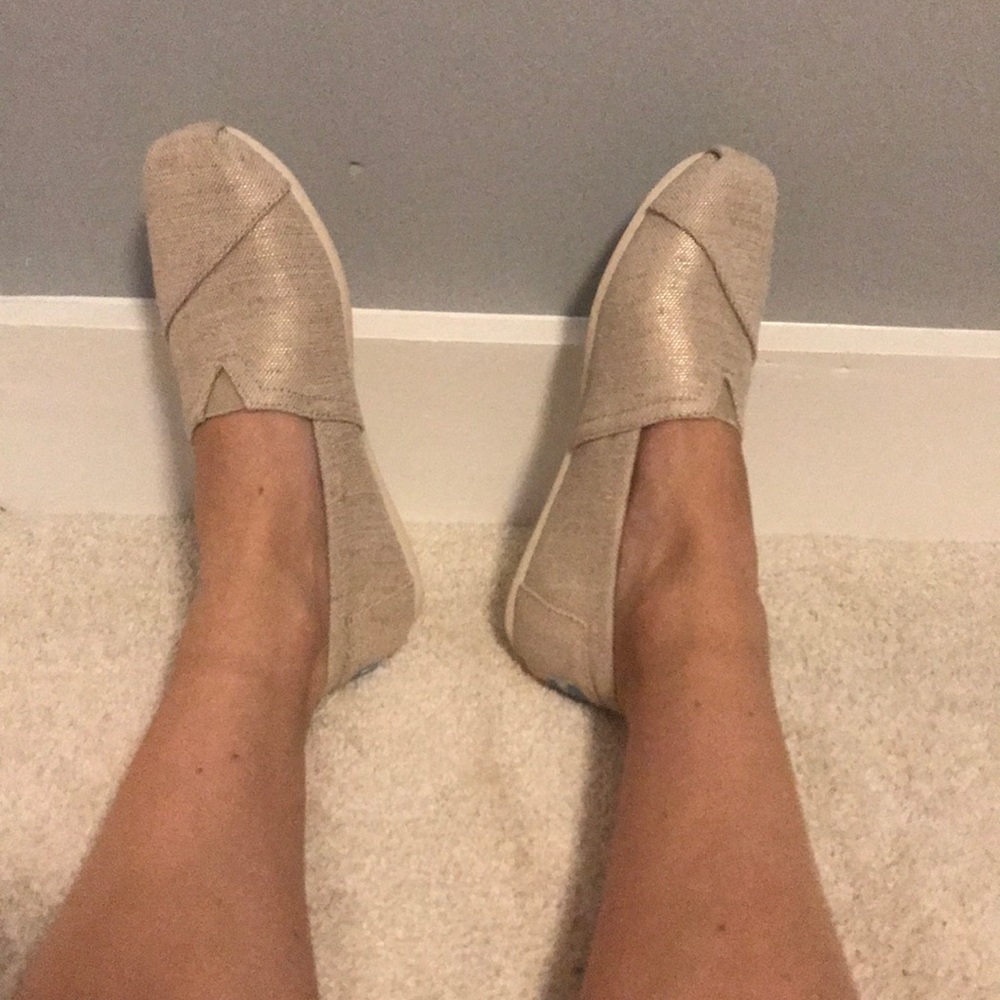 TOMS nude shoes with gold shine